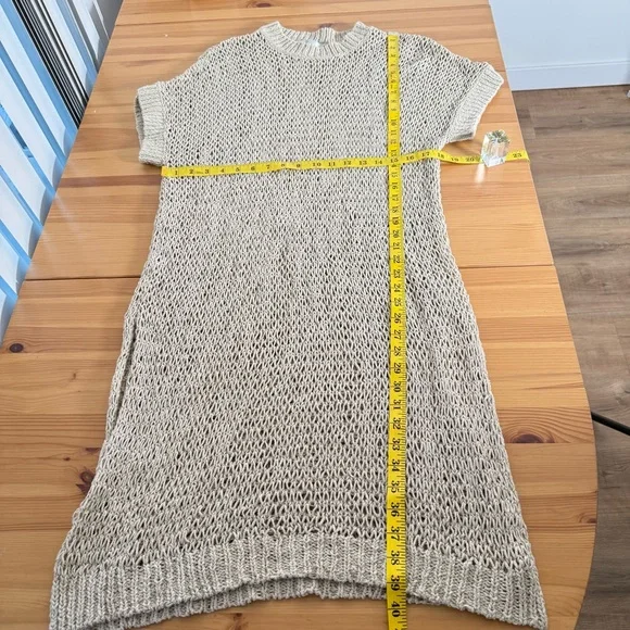 Free People Beach Open Knit Cotton Blend Beige Midi Dress Beach Cover Co… - Picture 3 of 9